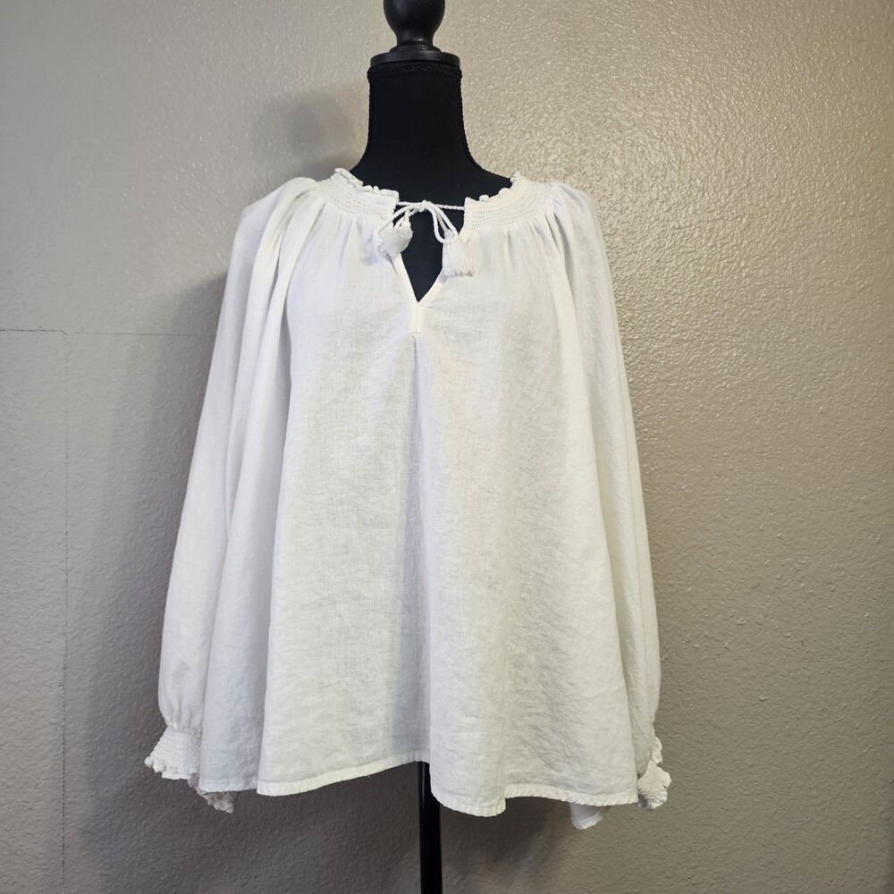 Old Navy White Boho Peasant Blouse XXL Long Sleeve Tassel Gauze Top Flowy M230